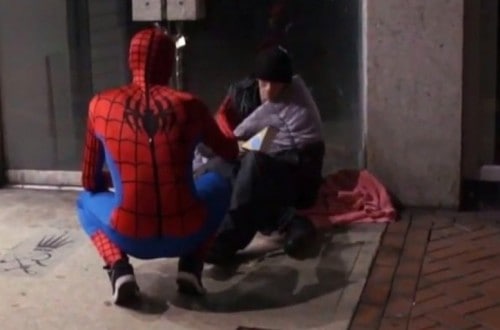 Man Dressed As Spider-Man Is Feeding The Homeless