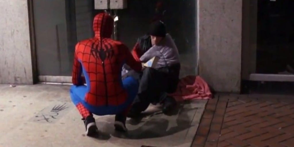 Man Dressed As Spider-Man Is Feeding The Homeless