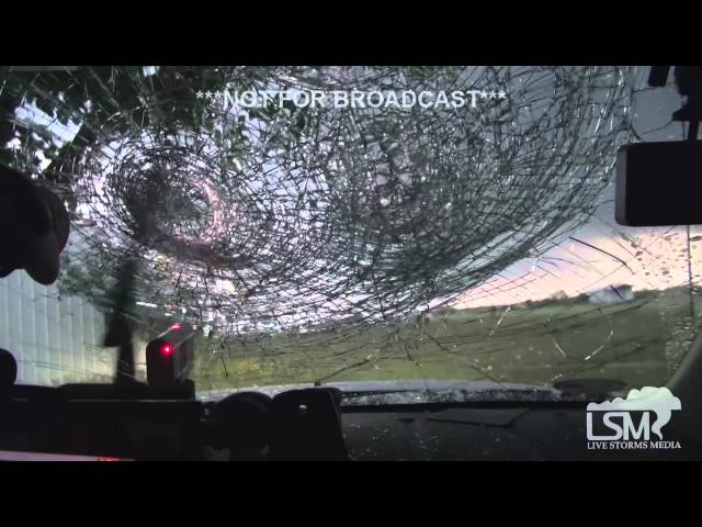 Storm Chasers Greeted With Massive Hail, Destroys Windshield