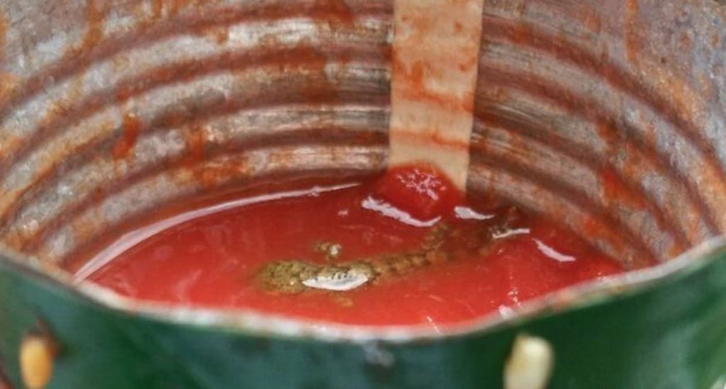 Dead Lizard Found Floating In Can Of Tomatoes