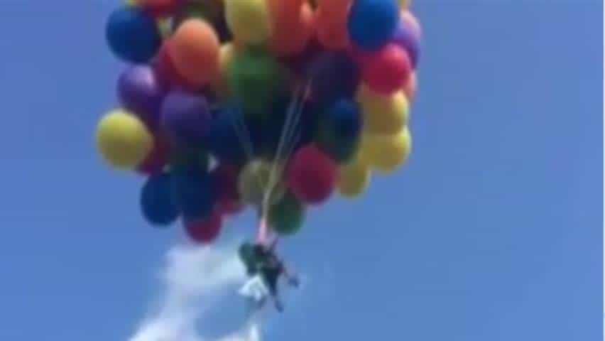 Canadian Man Has Brilliant Idea, Flies Chair With Balloons