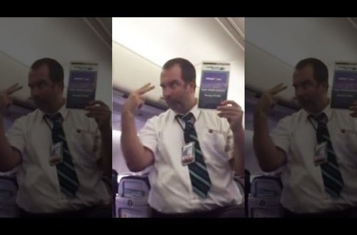 Flight Attendant Has Passengers In Stitches While Giving Safety Demonstration