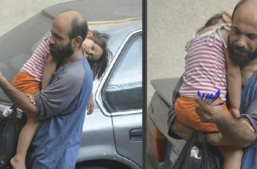 Refugee Dad Sells Pens While Daughter Naps On His Shoulder: Photo Goes Viral And Raises $115,000 From Around The World