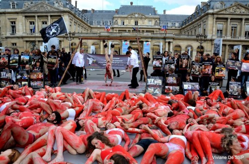 Half-Naked Vegans Cover Themselves In Blood In Paris’ Streets