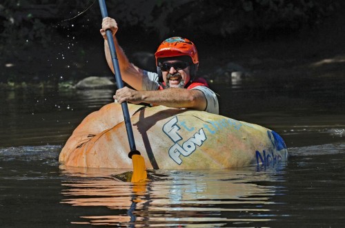 Man Kayaks In 817-Pound Pumpkin Hoping To Set World Record