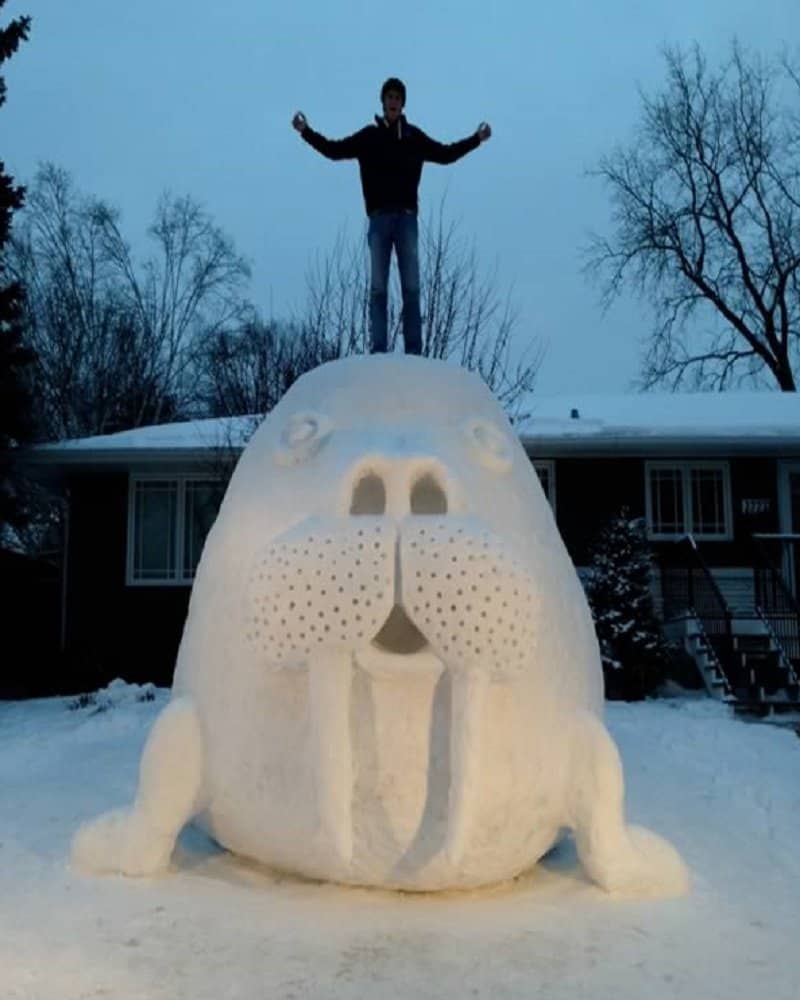 10 Amazing And Funny Snow Sculptures Made In People's Yards