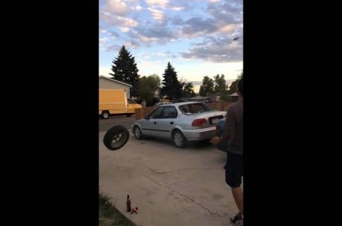 Watch As Some Idiots Launch A Wheel With Airbags In Residential Neighborhood